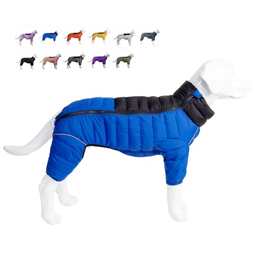 Warm Dog Jacket, 4 Legs Covered Waterproof Windproof Reflective Vest, Zippered Adjustable Outdoor Snow Jacket for Small to Large Dogs, Blue - color: Blue, size: S (11inch Back)