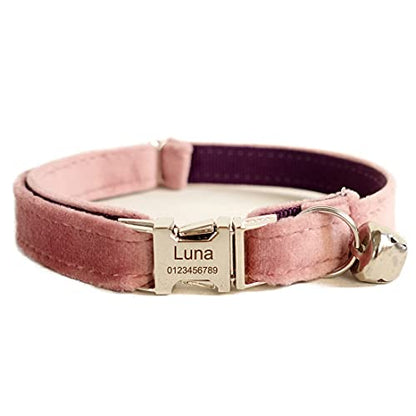 Cat Collar Personalized with Name Phone Number Engraved,Customized with Bell for Small Dogs Puppy Kitten - color: Pink, size: L (8"-13")