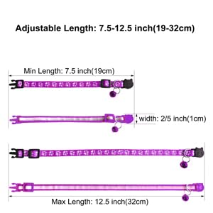 2 Pack Breakaway Cat Collars with Bells, Reflective Design and Claw Print Design, Safety Buckle Kitten Collars Adjustable from 7.5 to 12.5 Inches (Purple) - color: Purple