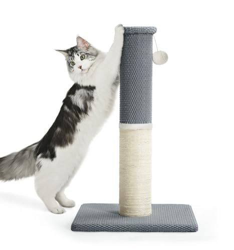 Made4Pets Tall Cat Scratching Post, Heavy Duty and Thicker Scratching Posts for Indoor Cats Adults, 23.6" Natural Sisal Cat Scratcher with Hanging Balls, Sturdy Base Cat Scratch Post, Light Grey - color: Light Grey, size: 23.6"H