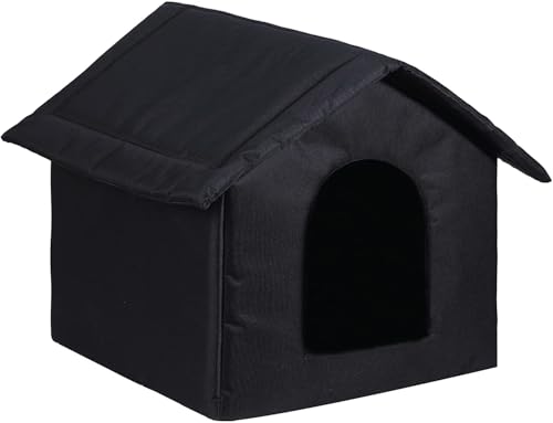 Cat Houses for Outdoor Cats Outdoor Houses for Feral Cats Cat House with Weatherproof Canvas Roof Stray Shelter (Cat House Black, Medium-Houses) - style: Medium cat houses