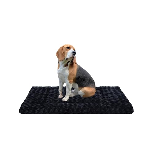 Washable Dog Bed Reversible Dog Beds for Crate Soft Fluffy Kennel Pad Anti-Slip Pet Sleeping Mat for Large Jumbo Medium Small Dogs (Black, 36.00" x 23.00" x 1.50") - color: Black, size: 36.00" x 23.00" x 1.50"