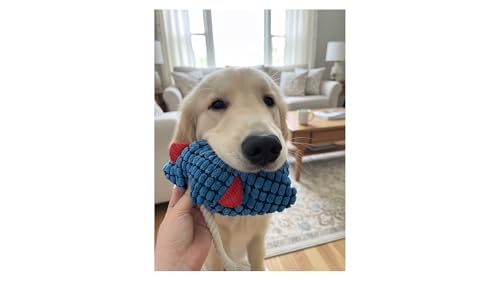 Durable Stingray Manta Ray Rope Plush Dog Toy with Squeaker – Strong Stitched Seams, High Resilience Cotton, Interactive Tug-of-War for Small to Large Breeds, Teething Puppies & Moderate Chewers - color: Blue Fish