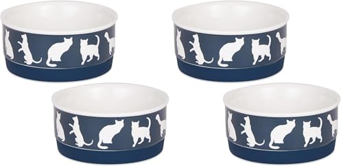 Bone Dry Ceramic Pet Silhouette Collection, Small Set, 4.25x2, Navy, Cat's Meow, 2 Piece (Pack of 2) - color: Navy, size: Small Set, 4.25x2" (Pack of 2)