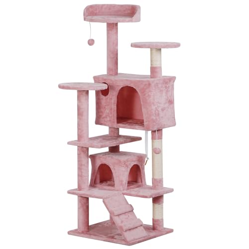 Nova Microdermabrasion 54 in Cat Tree Tower for Indoor Cats Multi-Level Cat Condo Cat Bed Furniture with Scratching Post Kittens Activity Center (Pink) - color: Pink
