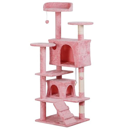 Nova Microdermabrasion 54 in Cat Tree Tower for Indoor Cats Multi-Level Cat Condo Cat Bed Furniture with Scratching Post Kittens Activity Center (Pink) - color: Pink