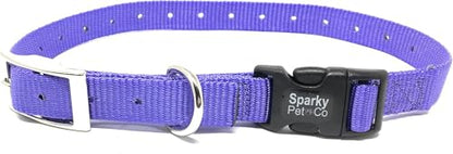Sparky Pet Co - ECollar Replacement Strap - Easy Release Double Buckle Dog Collar - Rugged Nylon - Adjustable - D Ring - Quick Release Metal Clasp - for Invisible Fence Systems - 1" x 28" - Lavender - color: Lavender, size: 1" Wide