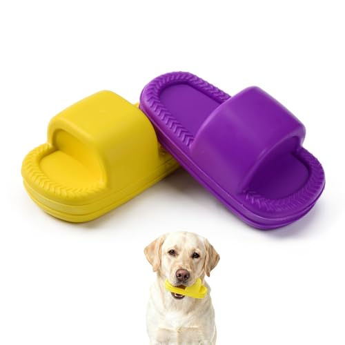 MECOOL Squeaky Slipper Dog Toy - Chew Toys for Aggressive Chewers, Durable Rubber Chew Toy for Dental Cleaning & Boredom Relief, for Small Medium Dogs, 2PCS Yellow and Purple - color: Yellow and Purple