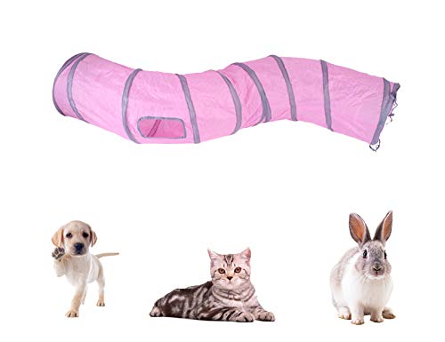 iCAGY Cat Tunnel for Indoor Cats Interactive, Rabbit Tunnel Toys, Pet Toys Play Tunnels for Cats Kittens Rabbits Puppies Crinkle Pop Up 47" Shape S - color: Pink