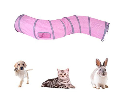 iCAGY Cat Tunnel for Indoor Cats Interactive, Rabbit Tunnel Toys, Pet Toys Play Tunnels for Cats Kittens Rabbits Puppies Crinkle Pop Up 47" Shape S - color: Pink