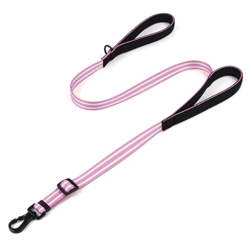Double Handle Dog Leash for Large Dogs, Heavy Duty Adjustable Leash with Soft Padded Handles, Traffic Control Training Lead for Walking, Running (Purple & White Stripe, 6 ft) - color: Purple & White Stripe, size: 6 ft