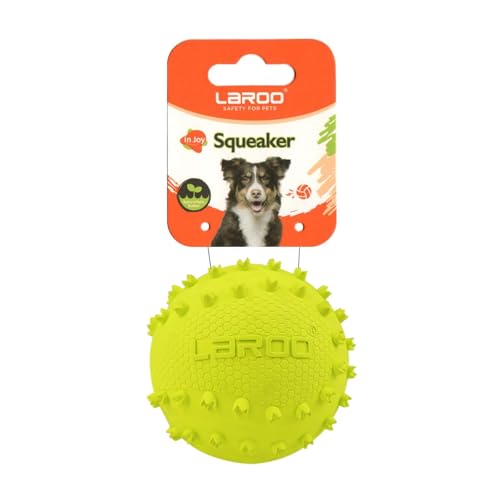 LaRoo Squeaky Dog Ball Toy, Durable Natural Rubber Squeaker Ball Floating Throwing Training, Teeth Cleaning Chew Toy for Pet Small Medium Large Dogs (6.5CM Green) - color: Green-6cm