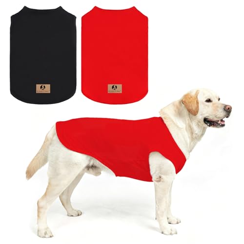 KOOLTAIL Large Dog Clothes for Boy Girl, 2 Pack Cotton Summer Dog T Shirts UV & Insect Protection for Outdoor Camping, Anti-Hair Loss Breathable Sleeveless Pet Vest Tank Tops Apparel, Black&Red, L - color: Black&Red, size: Large(Chest 24", Back 17")