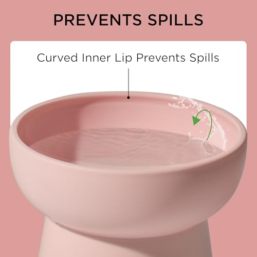 Necoichi 2pcs Elevated Cat Water Bowls with Measurement – BPA-Free Plastic Raised Bowls to Reduce Whisker & Neck Fatigue – Dishwasher Safe – Non-Slip, Anti-Vomiting (Bloomy) - color: Green and Pink (Bloomy)