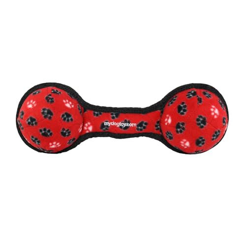 TUFFY- World's Tuffest Soft Dog Toy- Tug O War -Squeakers - Multiple Layers. Made Durable, Strong & Tough.(Tug,Toss & Fetch).Machine Washable & Floats (2Ball Tug Red Paw, Large) - color: 2Ball Tug Red Paw, size: Large
