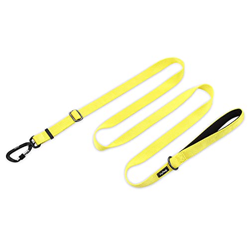 Nylon Adjustable 4-6ft Dog Leash with Soft Neoprene Padded Handle, Durable Heavy Duty Leash with Easy-to-Use Bolt Snap, Ideal for Jogging Outdoor - color: Luminous Yellow, size: Large Adjustable 6 Feet