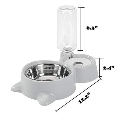 Double Dog Cat Bowls, Pets Water and Food Bowl Set with Detachable Stainless Steel Bowl, Automatic Water Dispenser Bottle No-Spill Pet Feeder for Cats Puppy and Small Dogs (Gray) - color: Gray