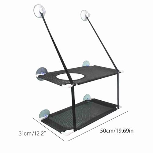 Aramox Double Layer Cat Window Hammock, Sturdy Cat Perch with 6 Suction Cups for Large Cats, Nylon Mesh Bed for Sunbathing, Supports Up to 10KG (Black) - color: #740