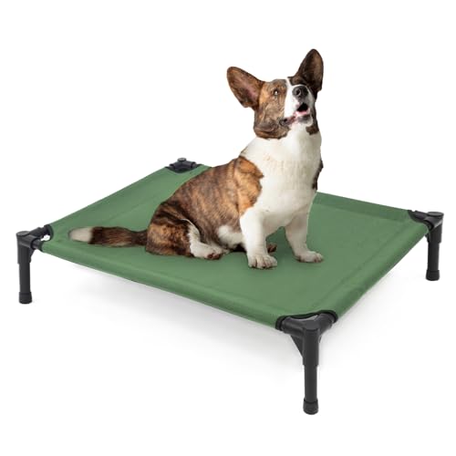 Garnpet Elevated Dog Bed for Medium Dogs, Raised Cot Fits Up to 150 LBs, Heavy Duty With Durable Supportive Teslin Recyclable Washable Mesh, Indoor & Outdoor Use, Green - color: Green, size: Medium