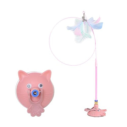 Pet Toy Kitten Teaser Wand Suction Cup Base Interactive Kitten Teaser Exercise and Entertainment for Active Felines Toy - color: Pink