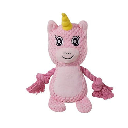 Cute Animals Interactive Squeaky Dog Toy with a Vocal Bladder, Crinkle Paper Stuffed Soft Cotton Chew Toy, Teething Rope Tug of War Pull Toy to Keep Them Busy for Puppy, Small Dogs - Pink Horse - color: Pink Horse