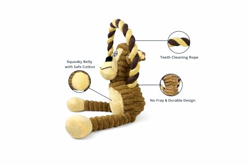 Durable Monkey Dog Toy, Plush Squeaky Stuffed Dog Toy with Rope, Interactive Chew Toy for Teething Puppies and Small, Medium & Large Dogs - color: Brown Monkey