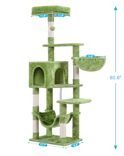 Hey-brother Cat Tree with Large Hammock, Multi-Level Cat Tower for Indoor Cats, Cat Condo with Sisal-Covered Scratching Posts and Top Perch, Green MPJ050GR - color: Green