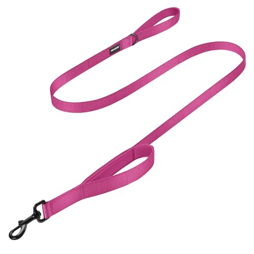 Dog Leash 6FT - Heavy Duty Dog Leash with Traffic Padded Double Handles - Safety Control Traning Leash for Large Medium Dogs - color: Pink