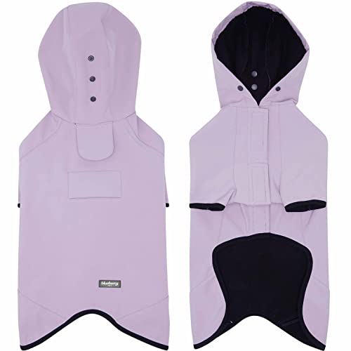 Blueberry Pet 2023 New 14" Waterproof Dog Softshell Jacket, Hooded Raincoat and Windbreaker with Leash & Harness Hole, Lilac, Outdoor Rain Gear for Dogs - color: Lilac, size: Size 14 (Pack of 1)
