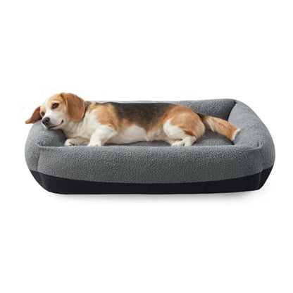 Washable Dog Bed Medium Large Size Dogs, Rectangle Comfy Fluffy Pet Bed, Removable Zipper Cover Machine Wash, Soft Orthopedic Bed Durable Pet Cuddler with Anti-Slip Bottom,30"x24"x8",Dark Grey - color: Dark Grey, size: M Plus(30''x27''x8'')