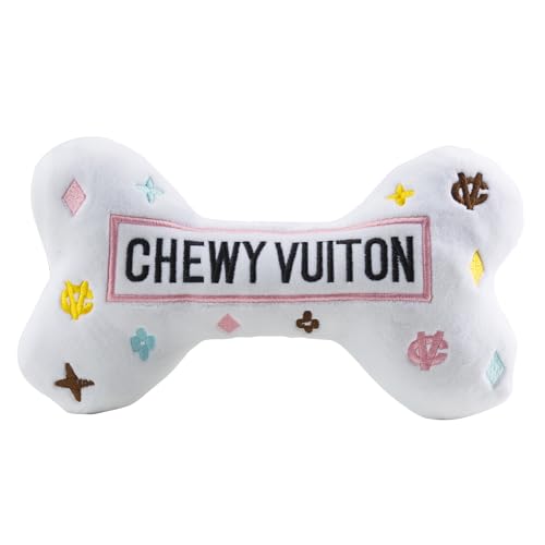 Haute Diggity Dog Chewy Vuiton Bone Plush Squeaky Dog Toy, Soft Durable Designer-Inspired Stuffed Puppy Chew Toys for Small, Medium & Large Dogs, Machine-Washable (White) XL - color: White Bone, size: X-Large