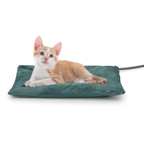 Outdoor Heated Cat Bed, Soft Pet Heating Pad with Steel-Wrapped Cord, Outside Pet Warmer for Feral Cats and Dogs, 15.7" x 11.8", 30 Watts - color: Green, size: 15.7"L x 11.8"W