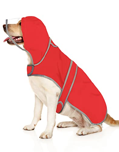 HDE Dog Raincoat with Clear Hood Rain Jacket Poncho for Small Medium Large Dogs Red - L - color: Red, size: Large