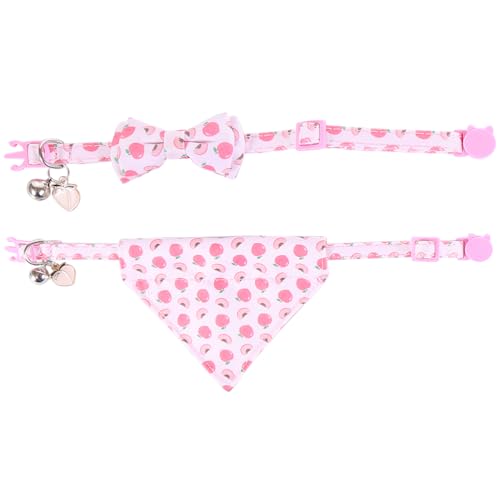 Cat Collar Breakaway with Cute Bow Tie Bandana and Bell Fruits Accessories for Kitty Adjustable Safety - color: juicy peach