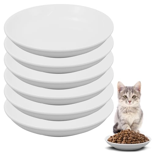 6 Pack Cat Food Bowl, Ceramic Cat Bowls, Anti Whisker Fatigue Cats Bowl Set,5.5 Inches Shallow Wide Kitten Plates for Food and Water (White-C) - color: White