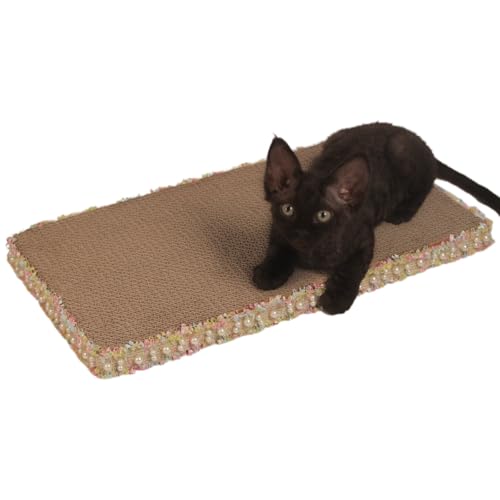 Primrose Yellow Cat Scratch Pad, Stylish Boho Lace with Pearl Large Cardboard Cat Scratcher, Cat Scratchers for Indoor Cats, Durable Cat Scratching Board, Horizontal Scratch Pad for Cats - color: Primrose Yellow