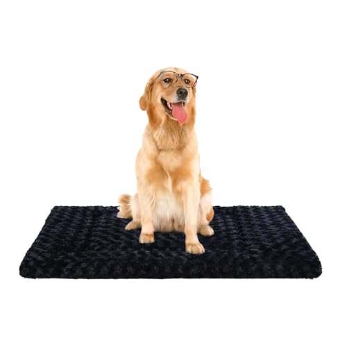 Washable Dog Bed Reversible Dog Beds for Crate Soft Fluffy Kennel Pad Anti-Slip Pet Sleeping Mat for Large Jumbo Medium Small Dogs (Black, 42.00" x 28.00" x 1.50") - color: Black, size: 42.00" x 28.00" x 1.50"