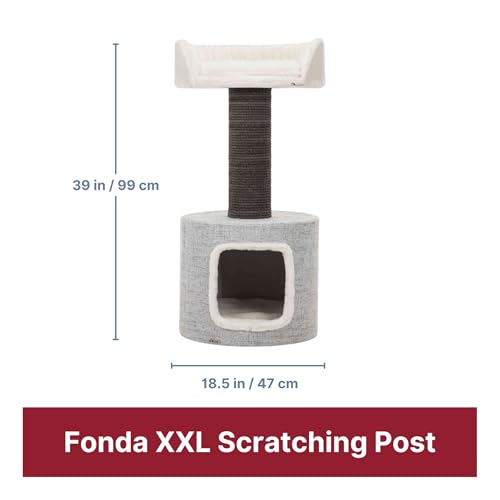 Trixie Fonda Cat Scratching Post 39 Inch - Cat Scratcher with Soft Fabric Covering Base and Durable Sisal Rope - for Large Cats with Condo Base and Platform - in Gray - color: Fonda XXL