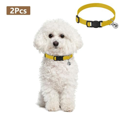 Chrome Yellow Cat Bell Collar 2 Pack Dog Collar Adjustable Length 10.6" to 17.1" - color: Chrome Yellow