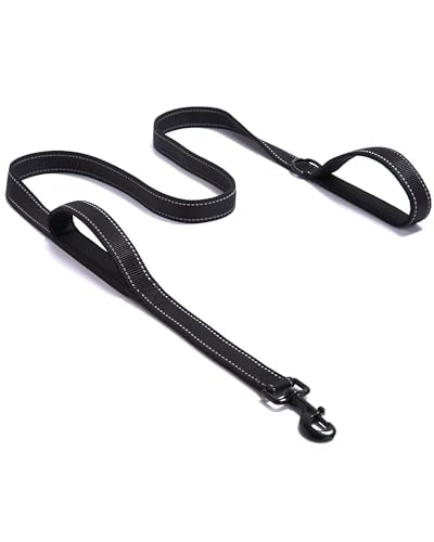 Solmoony 6FT Black Strong Dog Leash with 2 Padded Handles, Traffic Handle Extra Control, Double-Sided Reflective Walking Lead for Small Medium and Large Dogs(Black, 6FT) - color: Black, size: 6FT