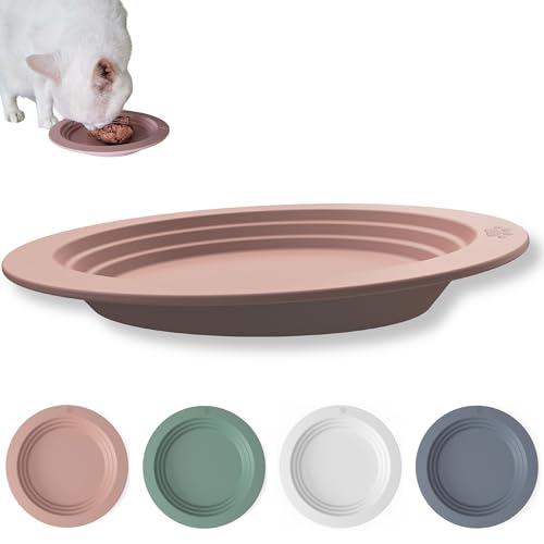 EcoLeo Whisker Friendly Cat Food Dish, Platinum Silicone, LFGB Certified Non-Toxic, CKD, Anti Whisker Fatigue, Low Profile, Shallow, Non Slip, Cat Dog Kitten Feeding Dish_Pink - color: Blush