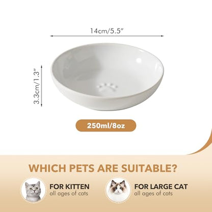 Havniva Ceramic Cat Bowl Whisker Friendly 5.5” Cat Dishes Shallow Cat Food Bowl Anti-Slip Pet Water Bowls for Indoor Cats, Wide Cat Food Dish Prevent Whisker Fatigue (3 Pack) - color: White - B