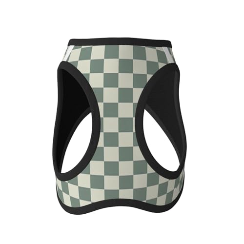 Green Checkerboard Dog Harness and Leash Set, No Pull Reflective Adjustable Soft Mesh Padded Pet Vest with Safety Buckle for Small Medium Dogs and Cats Large - color: Green Checkerboard, size: Large