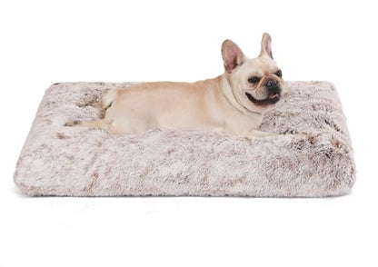 Bedfolks Waterproof Dog Crate Bed,Plush Dog Bed with Removable Washable Cover,Faux Fur Dog Crate Pad for Medium Dogs,Fluffy Dog Kennel Bed 29"x21",Brown - color: Brown, size: Medium(29x21'')