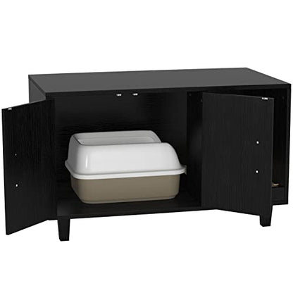 GDLF Modern Wood Pet Crate Cat Washroom Hidden Litter Box Enclosure Furniture House as Table Nightstand with Scratch Pad,Stackable (Black) - color: Black