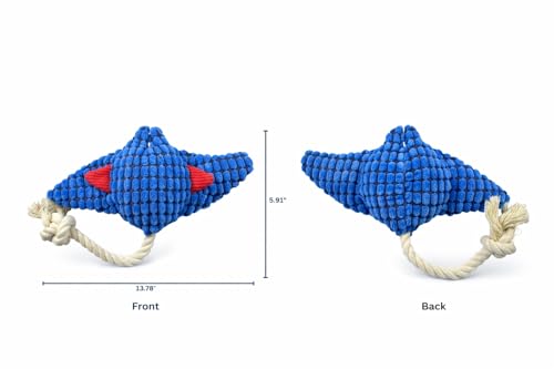 Durable Stingray Manta Ray Rope Plush Dog Toy with Squeaker – Strong Stitched Seams, High Resilience Cotton, Interactive Tug-of-War for Small to Large Breeds, Teething Puppies & Moderate Chewers - color: Blue Fish