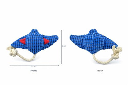Durable Stingray Manta Ray Rope Plush Dog Toy with Squeaker – Strong Stitched Seams, High Resilience Cotton, Interactive Tug-of-War for Small to Large Breeds, Teething Puppies & Moderate Chewers - color: Blue Fish