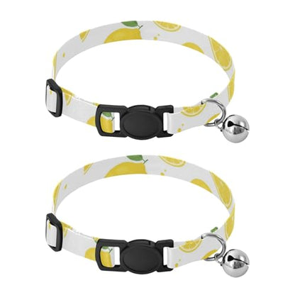 Small Dog Collar 2 Pack Cat Neck Collar Adjustable Length 10.6" to 17.1" - color: Yellow Lemons White