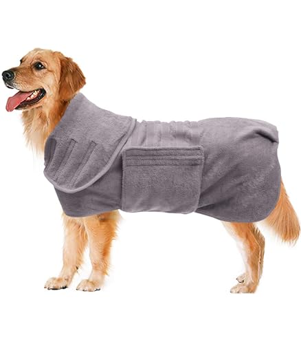 Geyecete Dog Drying Coat - Fast Drying Dog Bath Robe Towel - Microfibre Super Absorbent, Luxuriously Soft - Gray - S - color: Gray, size: Small