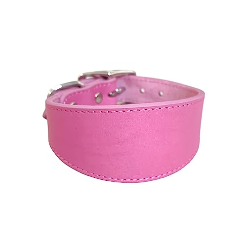 Wide Padded Dogs Collar Genuine Leathers Puppy Collars for Lurchers Italian Greyhounds Comfortable Pet Dogs Accessories - color: Rose Red, size: 35cm